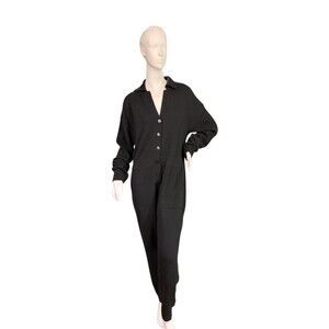 Le Bon Shoppe Wool Blend Jumpsuit Sweater in Ebony Black Collared Size Large